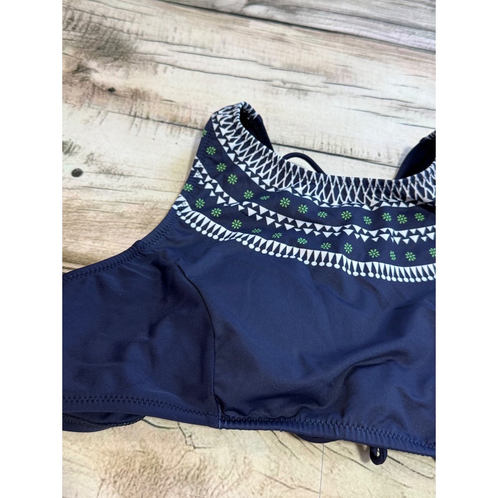 Cupshe Navy Blue Embroidered High Neck Lace Up Bikini Set Two Piece Swimsuit - Picture 6 of 11